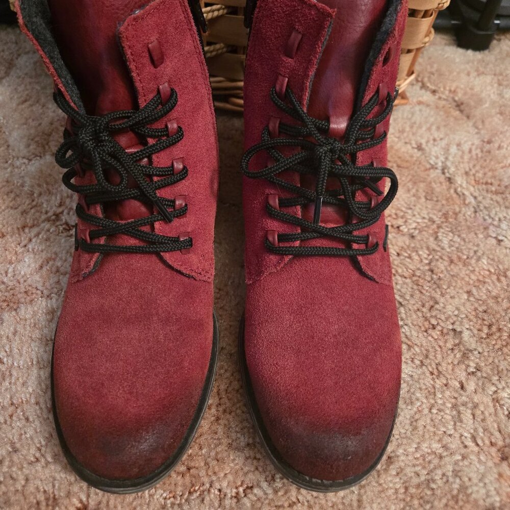 Rieker Women's Red Suede Side Zip Water Resistant Ankle Boots 70840-35 Size 37